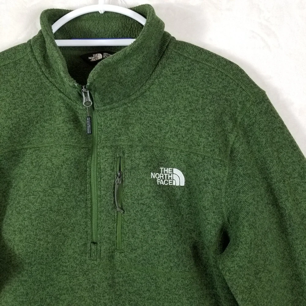 The North Face Gordon Lyons 1/4 Zip Fleece Pullover Men XL Green Heather Sweater